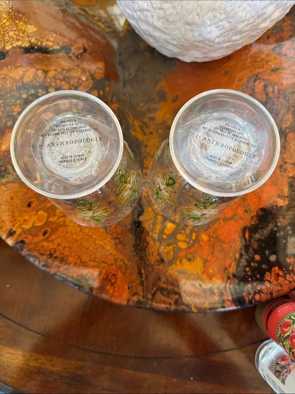 Anthropologie Floral Embossed Pedestal Acrylic Drink ware